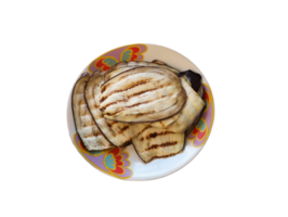 grilled aubergine placed on a plate- png