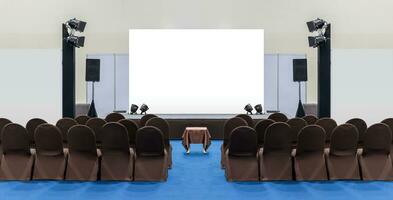 White screen display on stage at business presentation exhibition photo