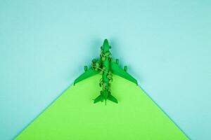 Sustainable aviation concept - green plane. Banner image, copy space. photo