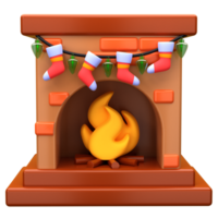 3d illustration fireplace with socks decoration object. 3D creative Christmas design icon. 3D Rendering. png
