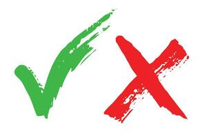 Hand drawn green check mark and red cross mark Marker right and wrong sign clipart Voting doodle vector