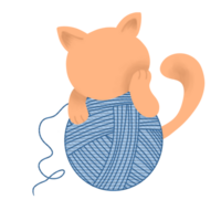 Cat play with yarn ball on png transparant background