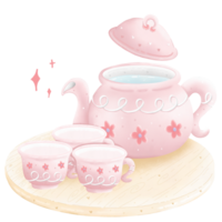 acuarela conjunto tetera y té vaso dibujos animados concepto chino nuevo año ilustración png