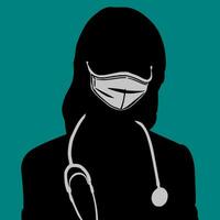 A silhouette of a women doctor wearing a face mask isolated on green background vector