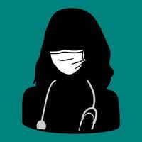 A silhouette of a women doctor wearing a face mask isolated on green background vector