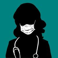 A silhouette of a women doctor wearing a face mask isolated on green background vector