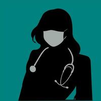 A silhouette of a women doctor wearing a face mask isolated on green background vector