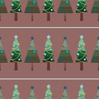 The flat simple seamless xmas pattern with two stylized christmas tree on the pink background vector