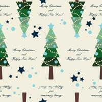 The festive seamless xmas pattern with green christmas tree on the light background vector