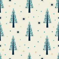 The flat tender seamless xmas pattern with blue fir-tree on the creamy background vector