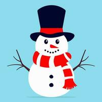 Snowman with a scarf. Vector flat illustration.