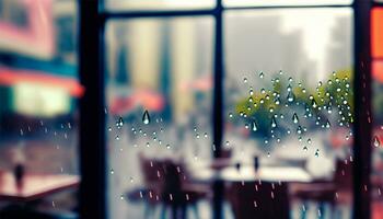 ai generado ver de el lluvia desde detrás el vaso foto