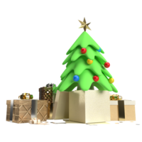 The Christmas tree and gift box for celebrate or holiday concept 3d rendering png