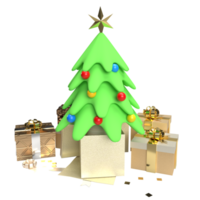 The Christmas tree and gift box for celebrate or holiday concept 3d rendering png