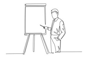 Single continuous line drawing young startup founder presenting new technology innovation in their apps to the investor. Business investment concept. One line draw graphic design vector illustration