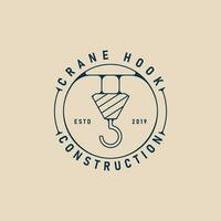 crane hook construction line art logo minimalist, with emblem vector illustration design