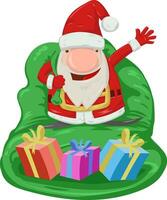 Papa Noel claus dibujos animados con saco lleno de regalos. vector ilustración