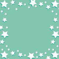 Vector square festive green pastel background with a frame of white volumetric stars and place for text for web design, social media posts