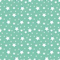 Seamless pattern of white volumetric stars on a green pastel. Vector festive background for packaging, textile, wallpaper, web design