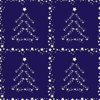 Vector festive dark blue background - seamless Christmas pattern with frame and Christmas tree made of white volumetric stars for packaging, textile, web design