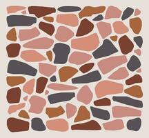 Vector illustration of colored spot stones in pink, blue and brown shades on a light gray-pink background. Abstract square background for wallpaper, web design