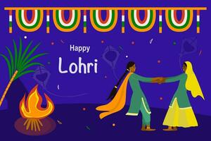 Happy Lohri festival of India greeting card template. Vector illustration