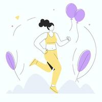 corriendo mujer, plano vector ilustración. deporte y rutina de ejercicio sujeto.