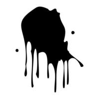 Ink blot. Abstract stain with drops and splashes. Black paint splatter. Vector illustration isolated on a white background. Liquid dirty inkblot. Grunge texture. Design element.