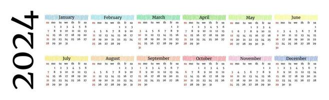 Calendar for 2024 isolated on a white background vector