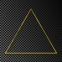 Gold glowing triangle frame with shadow isolated on dark background. Shiny frame with glowing effects. Vector illustration.