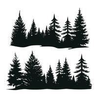 vector vintage trees and forest silhouettes set with Fir tree silhouette and outline
