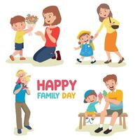 contento familia vector ilustración. padres día, contento familia, padre, madre y niños. plantilla, fondo, bandera, tarjeta, póster.
