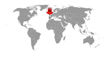 Pin map with Gibraltar flag on world map. Vector illustration.