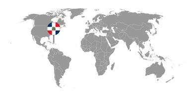 Pin map with Dominican Republic flag on world map. Vector illustration.