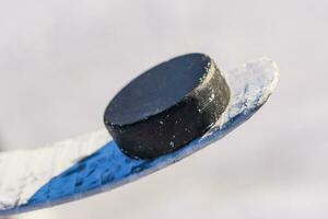 close-up of sticks and pucks in the stadium photo