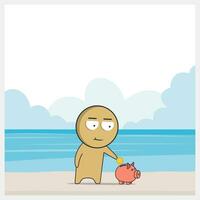 Boy and piggy bank vector