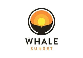 Whale and Sunset Illustration Logo Design vector