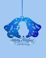 diseño linterna resumen azul modelo con suave azul silueta Papa Noel trineo y Navidad ornamento. Navidad y nuevo año tarjeta. vector