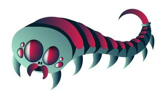 A space insect in the form of a millipede with sharp legs. A mechanical insect in blue and pink colors is isolated on a white background. Vector gradient illustration of an alien insect