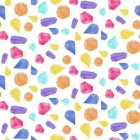 Crystal seamless pattern. Bright multicolored gradient transparent gems and crystals on a white background. Vector illustration. Packaging for a gift. Bright repeating ornament