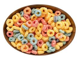 bowl of cereal rings on white background. photo
