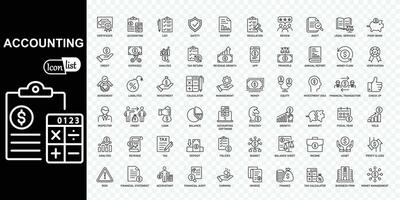 Accounting editable stroke icons set. Accountant, financial, business firm tax, statement, calculator, and balance sheet icons . Vector illustration