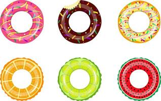 Colorful rubber swim rings set for water floating. Swimming circle lifesaver collection for child safe. Rubber rings vector