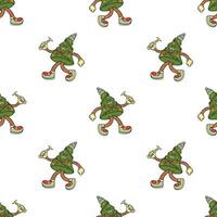 Christmas tree retro cartoon character seamless pattern vector
