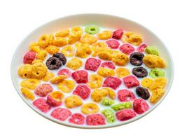 bowl of cornflakes on white background photo
