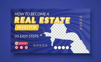 Real estate youtube thumbnail and social media cover or web banner design template. vector