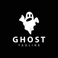 Spooky Ghost Logo, Simple Halloween Cartoon Devil Design Illustration Template Black Background vector