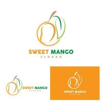 Mango Logo Fresh Fruit Vector Design Line Style Illustration Template