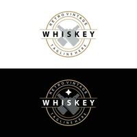 whisky logo diseño antiguo bebida botella sencillo estilo retro Clásico bar restaurante templet ilustración vector