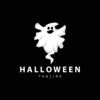 Spooky Ghost Logo, Simple Halloween Cartoon Devil Design Illustration Template Black Background vector